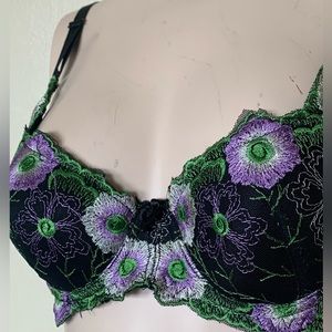 Bare Elegance Pure Platinum Collection Black/Purple/Green Lace Bra, 34A